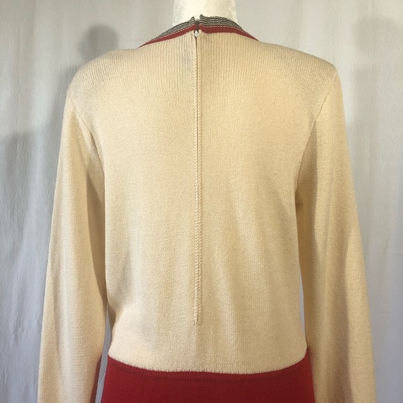 Vintage St. John for Saks Knit Red/Cream Dress - Picture 6 of 8
